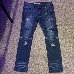 Men's Skinny Distressed Dark Blue Moto Jeans